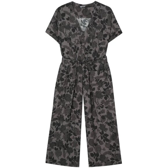 BIMBA Y LOLA WIDE LEG JUMPSUIT Large Size Gray Short Sleeves Elastic Waist Vneck - Picture 4 of 16